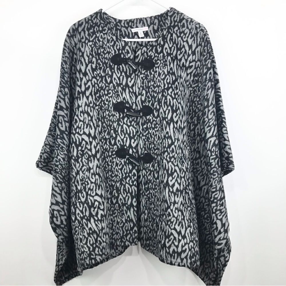 Isaac Mizrahi! Live! Black Gray Animal Print Poncho Coat